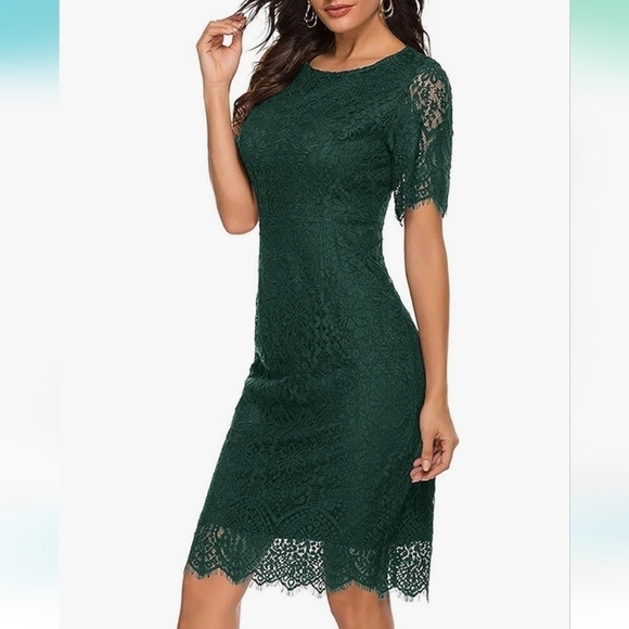 Green Flutter Sleeve Sheath Midi Dress for Wedding Guest - Picture 1 of 11